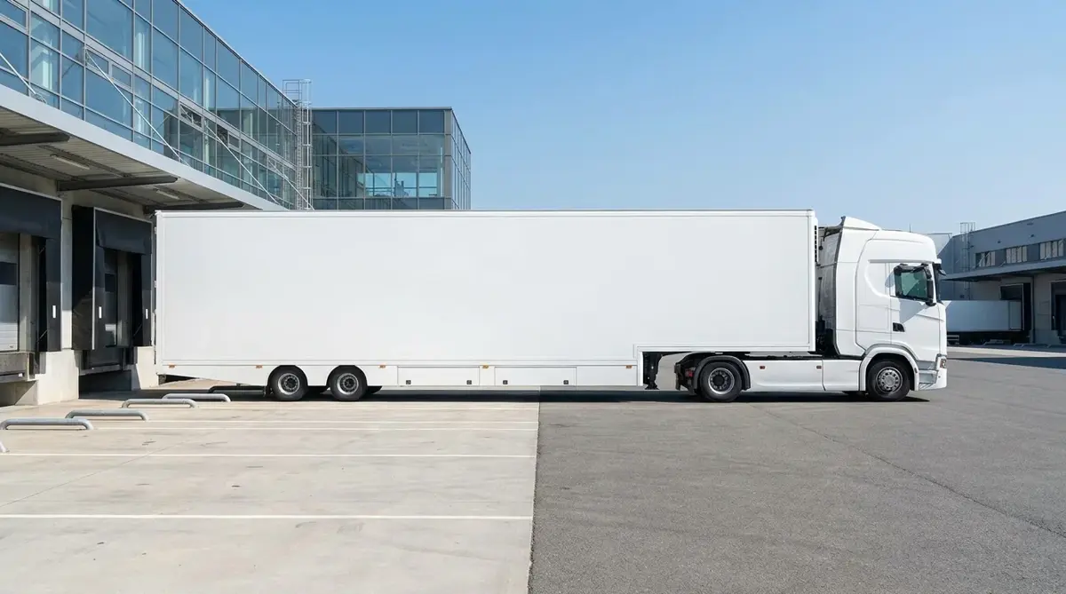 Enclosed auto-transport trailer parked at a logistics depot