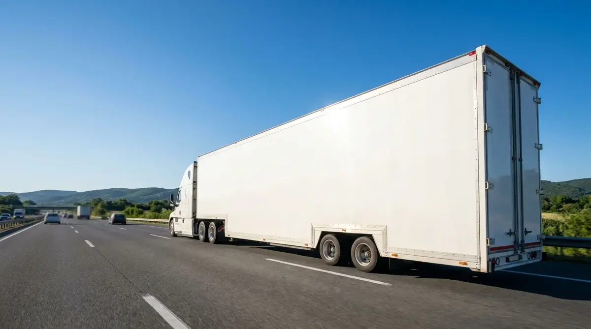 Enclosed car carrier on a highway