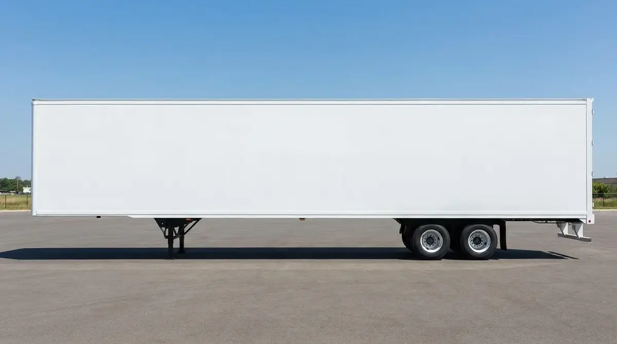 Side profile of a long enclosed auto-transport trailer