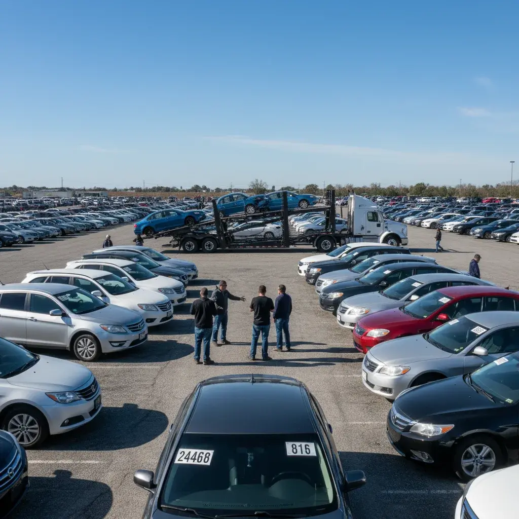 Vehicle at auto auction lot ready for auction auto transport pickup