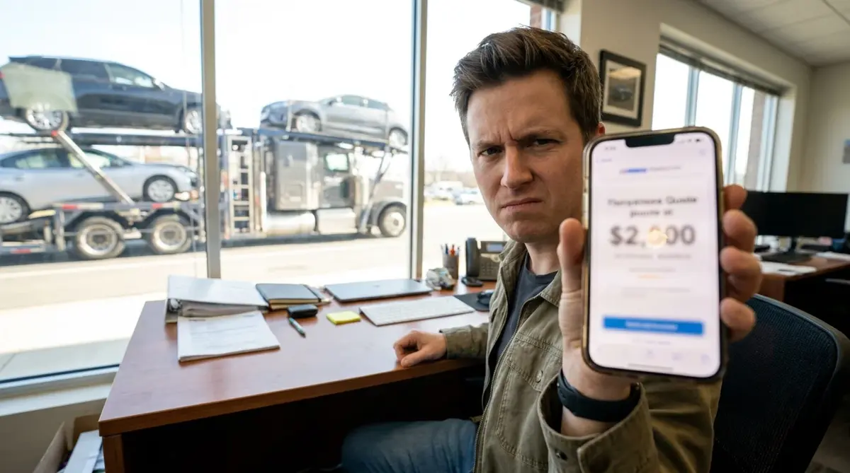 Person reviewing suspicious auto shipping quote