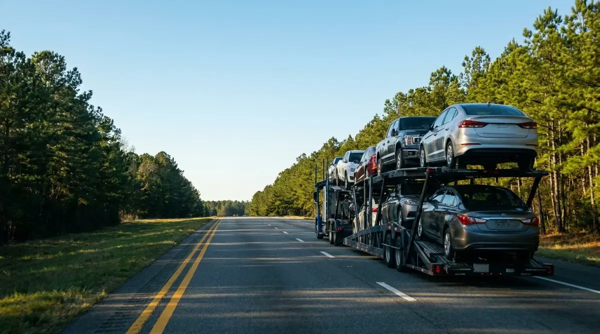 Auto transport route from Atlanta to Los Angeles — car carrier on highway
