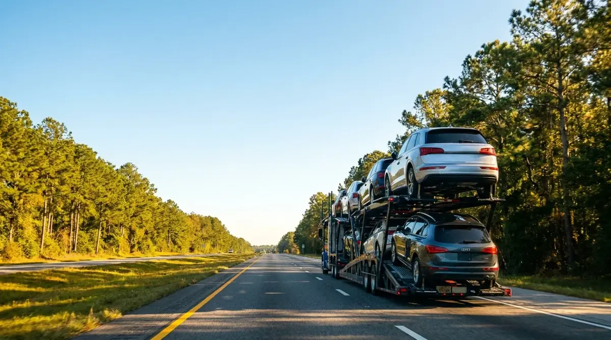Auto transport route from Atlanta to Miami — car carrier on highway