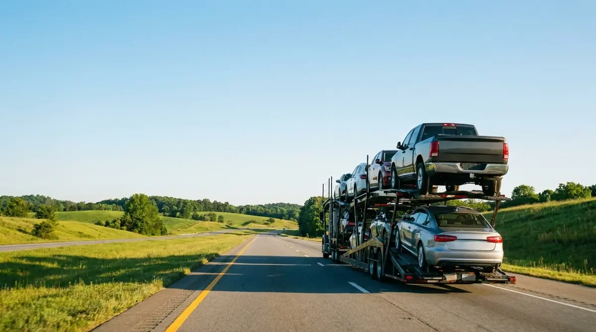 Auto transport route from Atlanta to New York — car carrier on highway