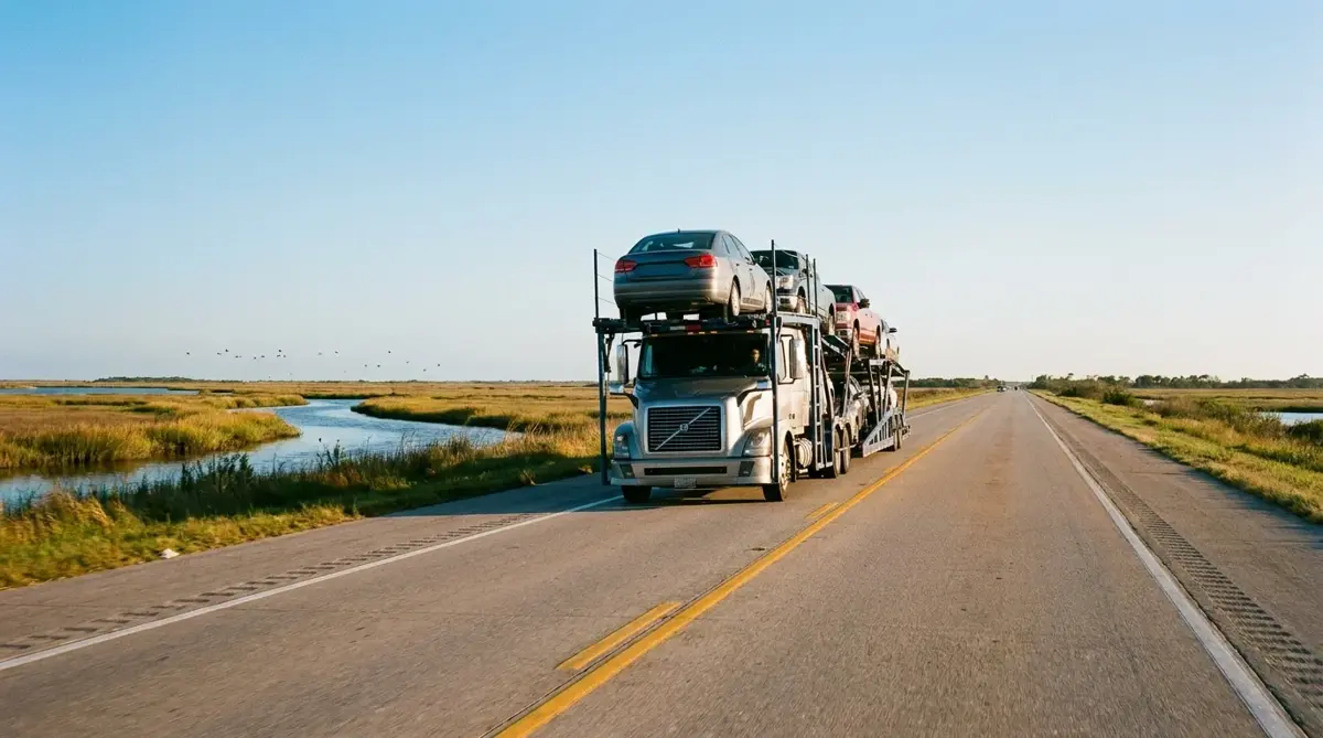 Auto transport route from Austin to Miami — car carrier on highway