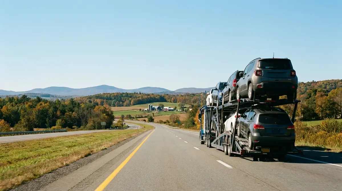 Auto transport route from Boston to Los Angeles — car carrier on highway