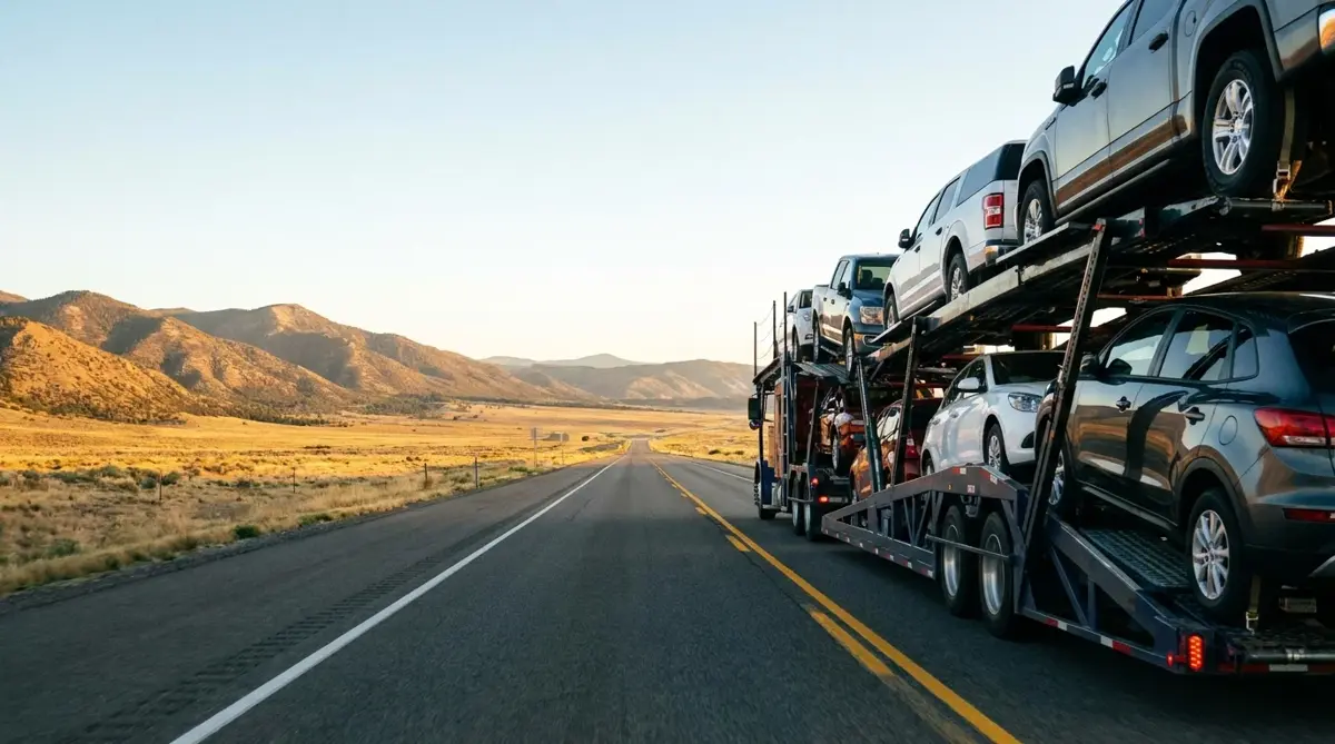 Auto transport route from Charlotte to Los Angeles — car carrier on highway