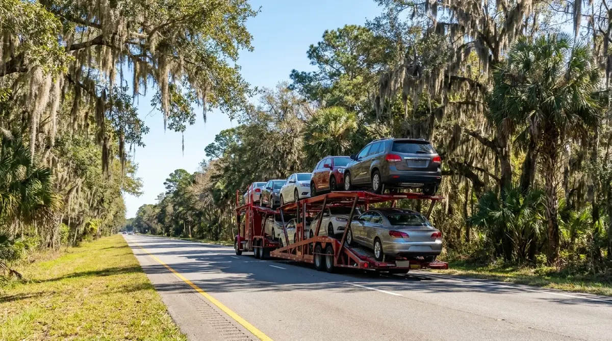 Auto transport route from Charlotte to Miami — car carrier on highway
