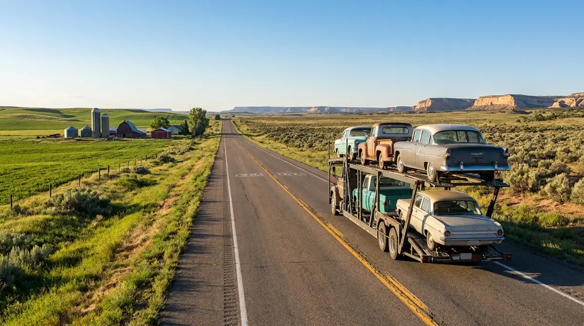 Auto transport route from Chicago to Los Angeles — car carrier on highway