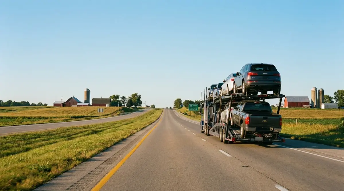 Auto transport route from Chicago to Miami — car carrier on highway