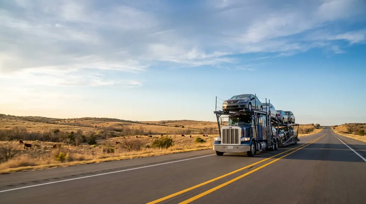 Auto transport route from Dallas to Los Angeles — car carrier on highway