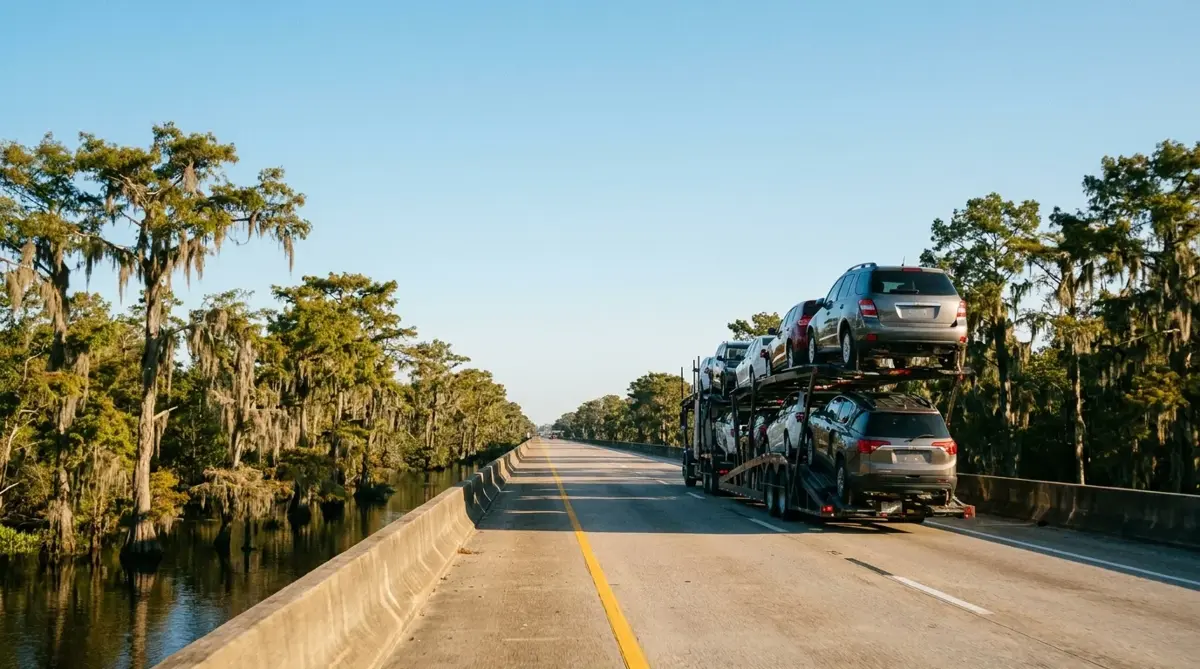 Auto transport route from Dallas to Miami — car carrier on highway