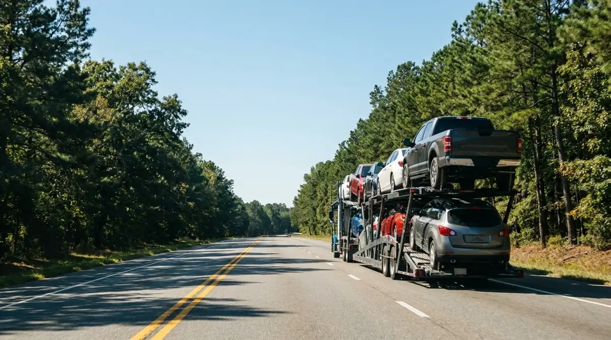 Auto transport route from Dallas to New York — car carrier on highway
