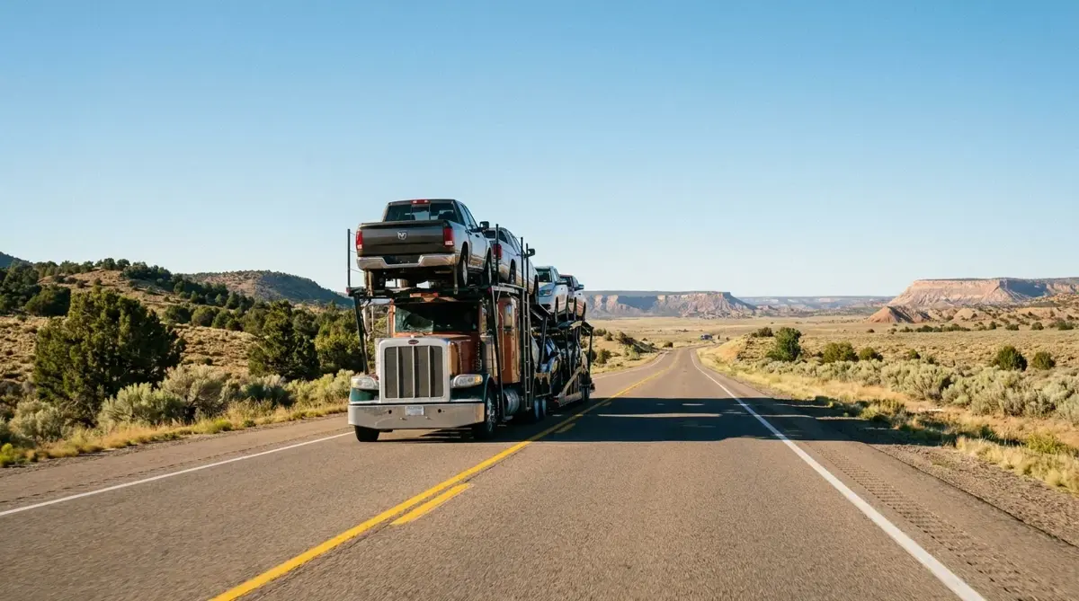 Auto transport route from Denver to Houston — car carrier on highway