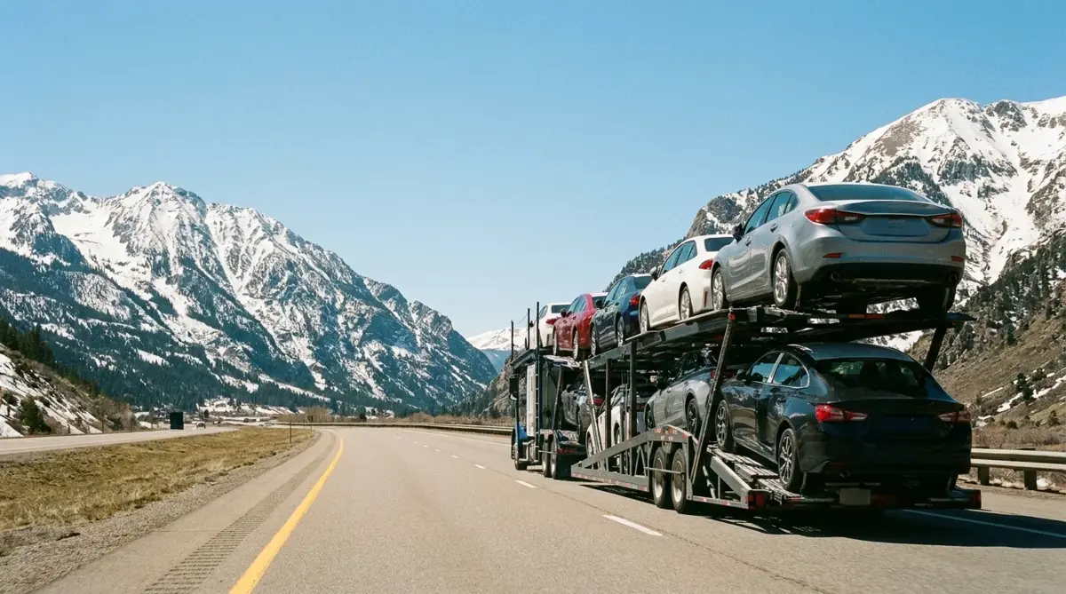Auto transport route from Denver to Los Angeles — car carrier on highway