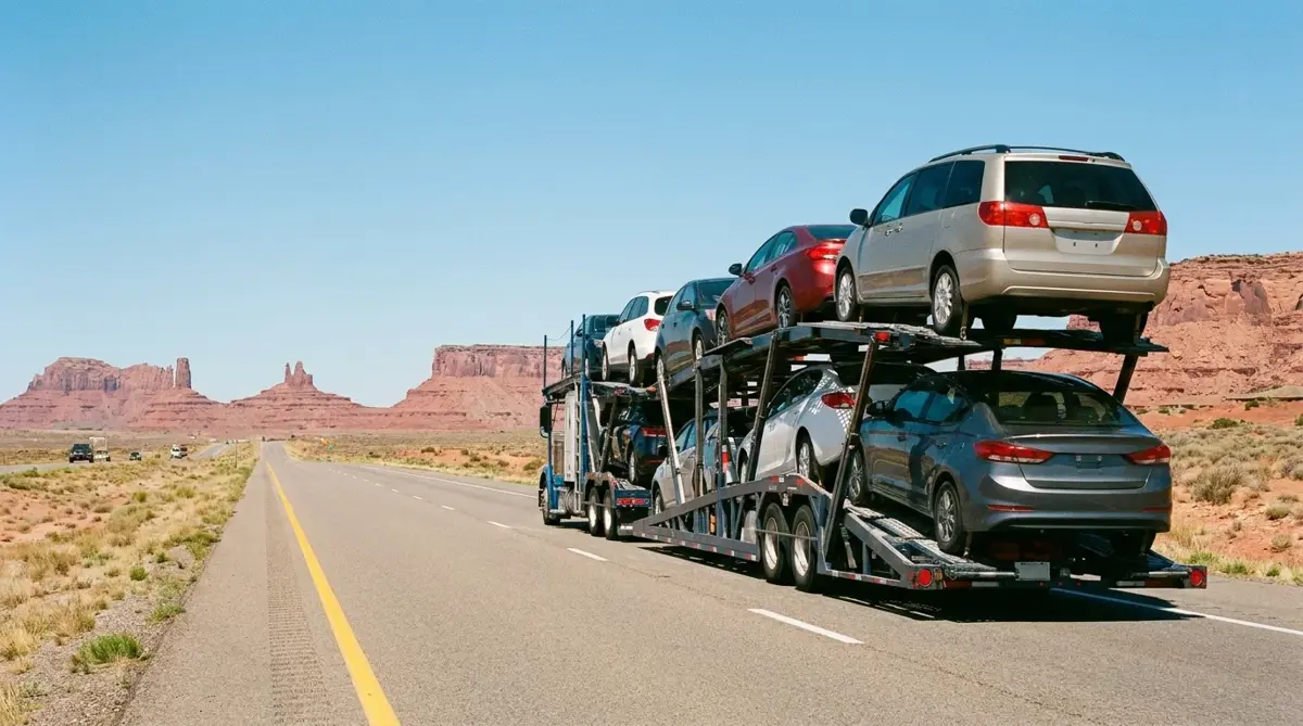 Auto transport route from Denver to Phoenix — car carrier on highway