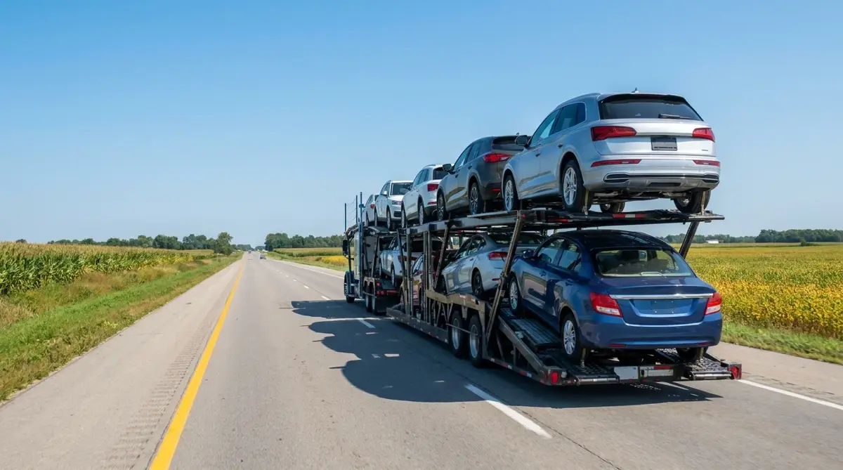 Auto transport route from Detroit to Los Angeles — car carrier on highway
