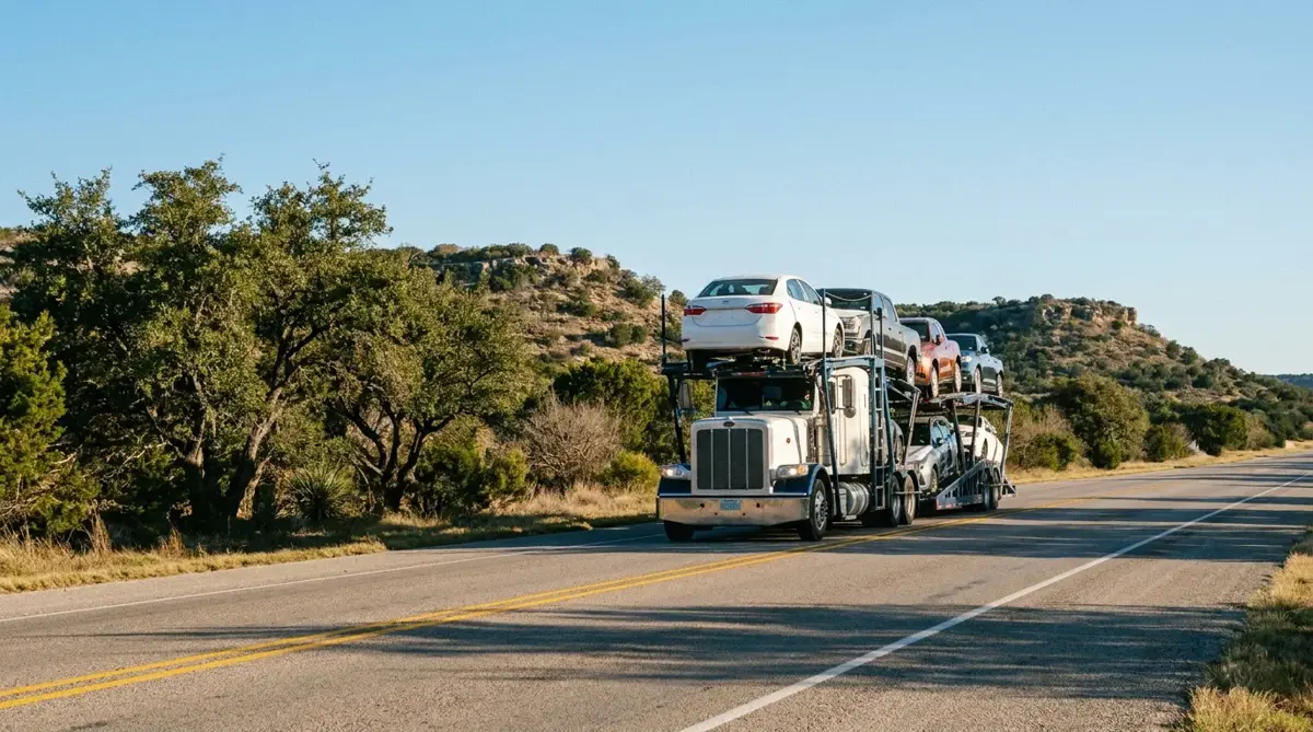 Auto transport route from Houston to Los Angeles — car carrier on highway