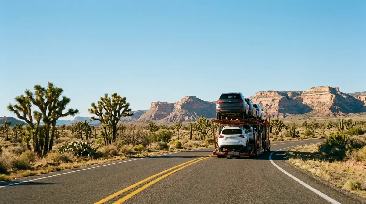 Auto transport route from Las Vegas to Phoenix — car carrier on highway