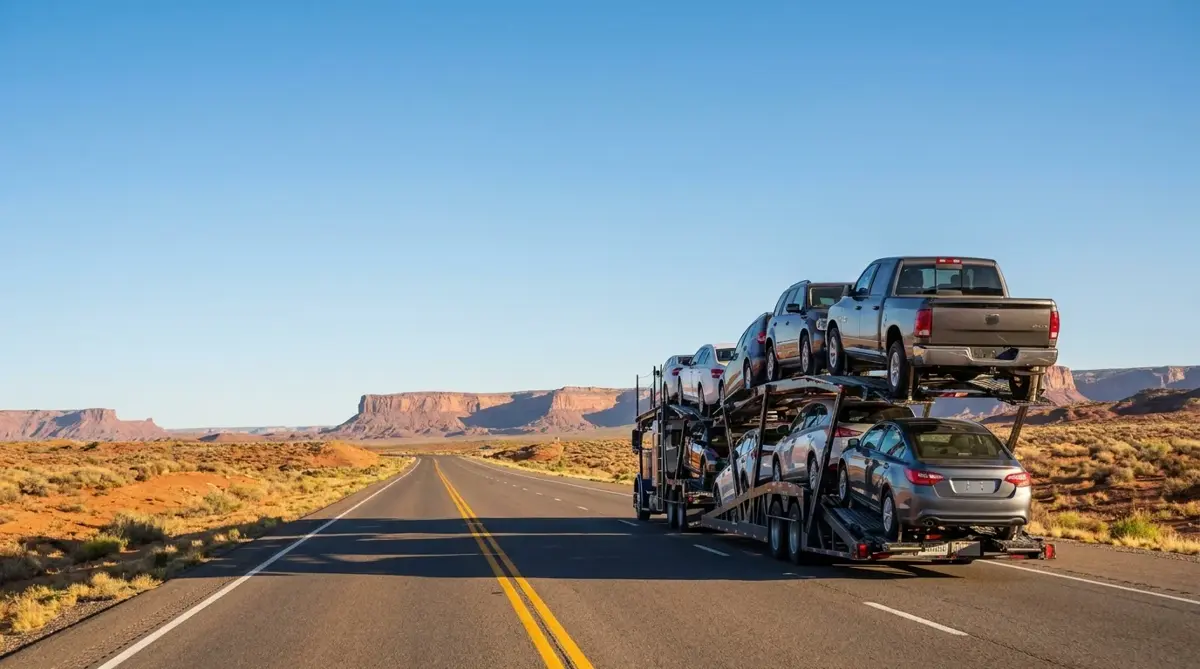 Auto transport route from Los Angeles to Chicago — car carrier on highway