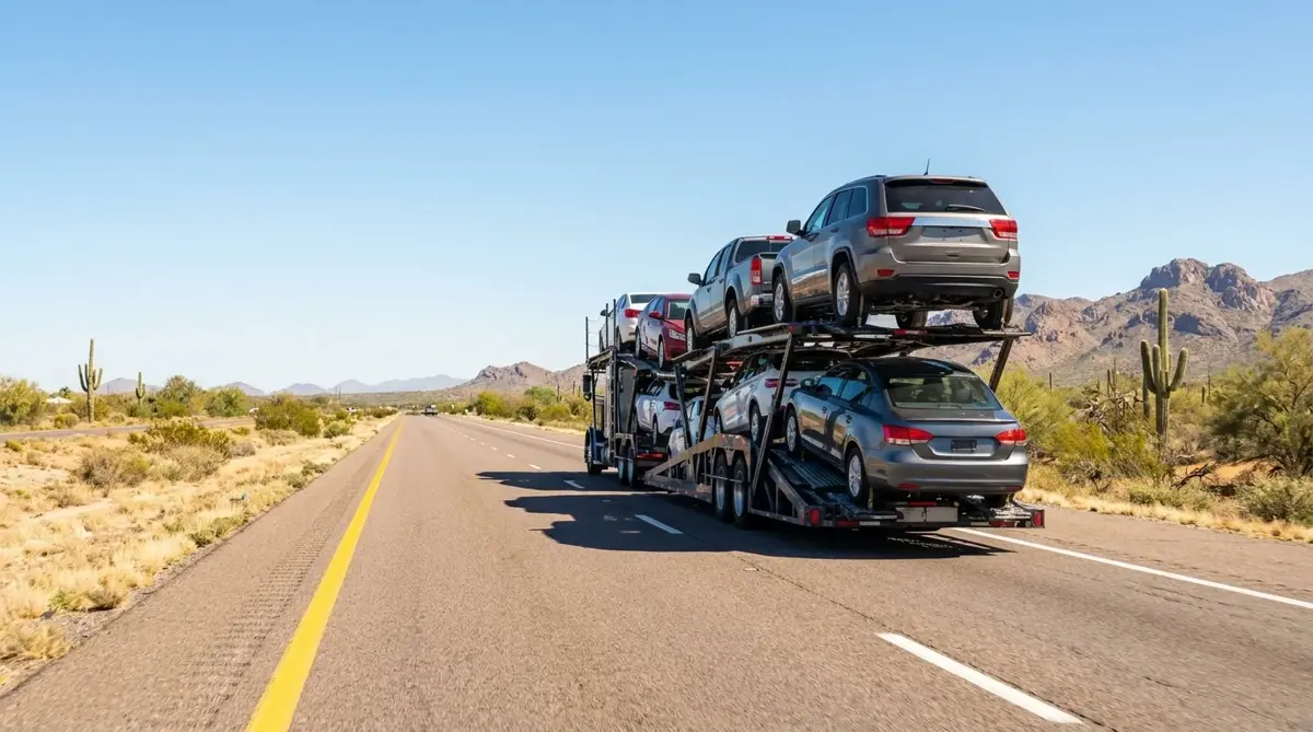 Auto transport route from Los Angeles to Miami — car carrier on highway