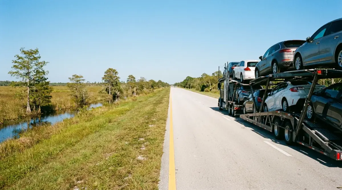 Auto transport route from Miami to Atlanta — car carrier on highway