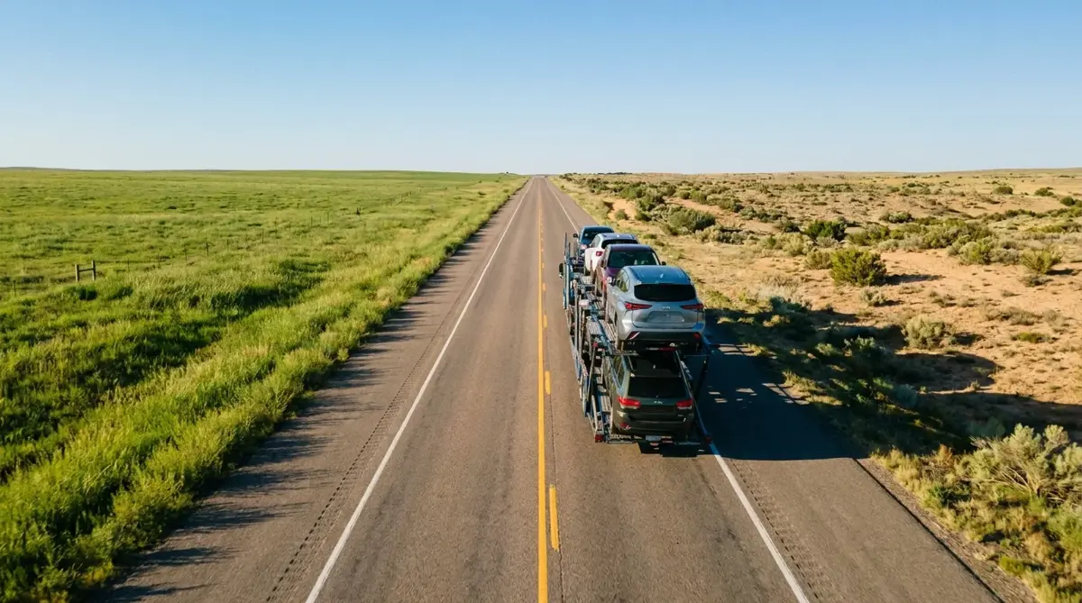 Auto transport route from Minneapolis to Phoenix — car carrier on highway