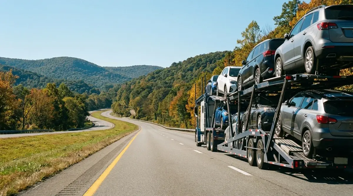 Auto transport route from New York to Chicago — car carrier on highway