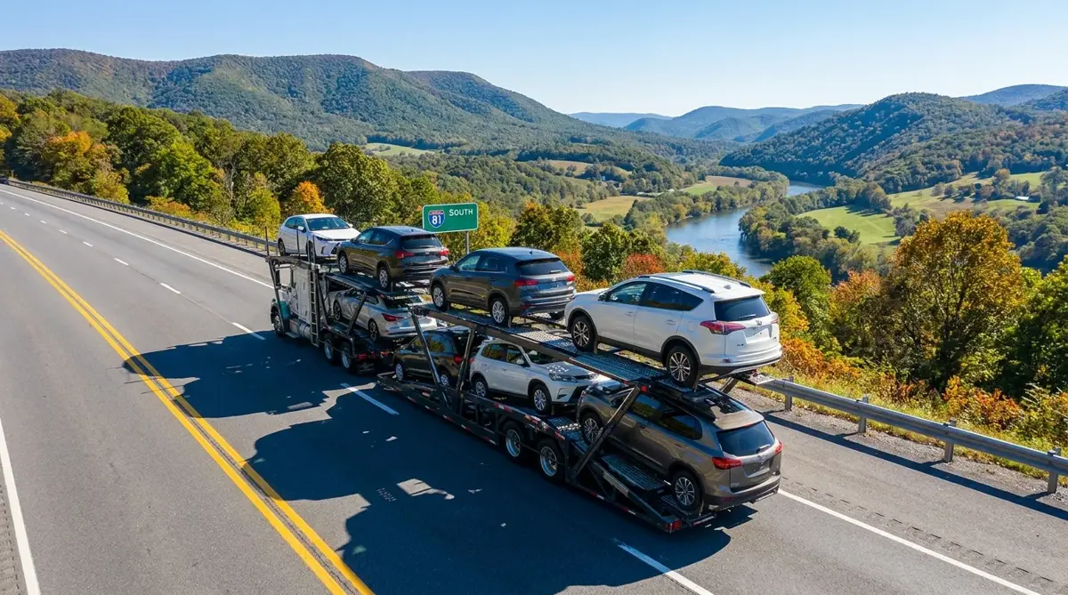 Auto transport route from New York to Houston — car carrier on highway