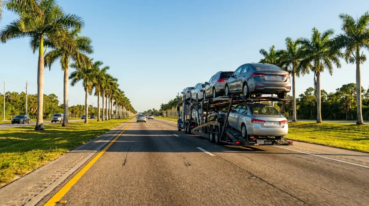 Auto transport route from Orlando to New York — car carrier on highway