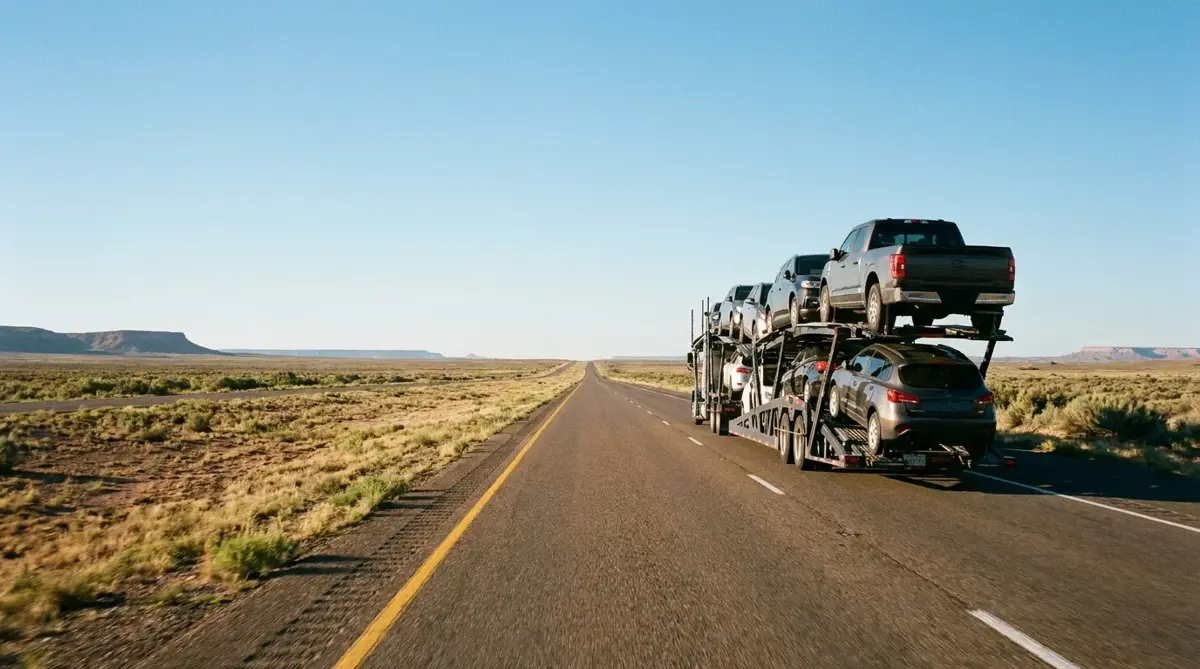 Auto transport route from Phoenix to Dallas — car carrier on highway