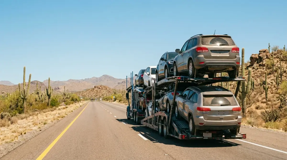 Auto transport route from Phoenix to Seattle — car carrier on highway