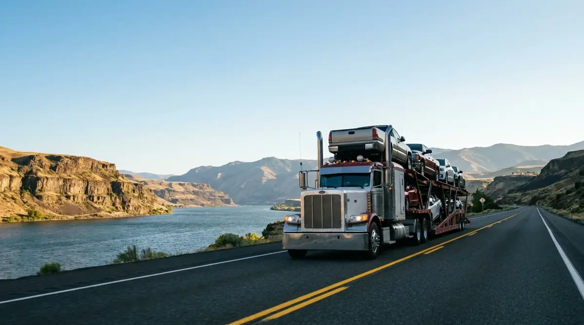 Auto transport route from Portland to Denver — car carrier on highway