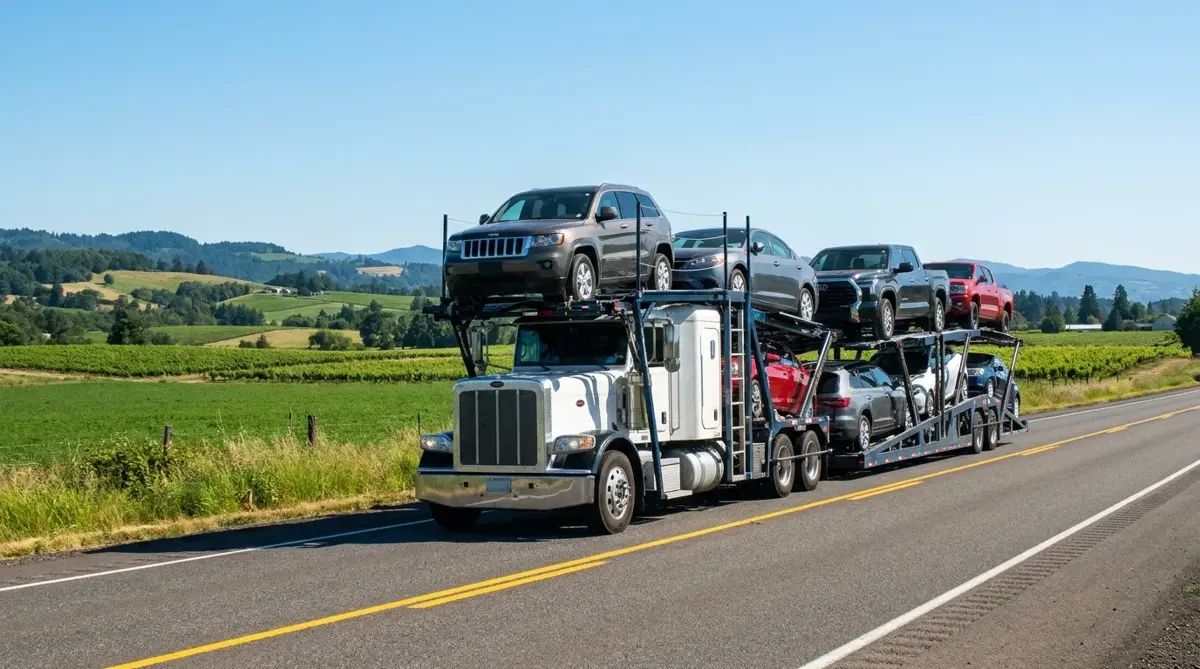 Auto transport route from Portland to Los Angeles — car carrier on highway