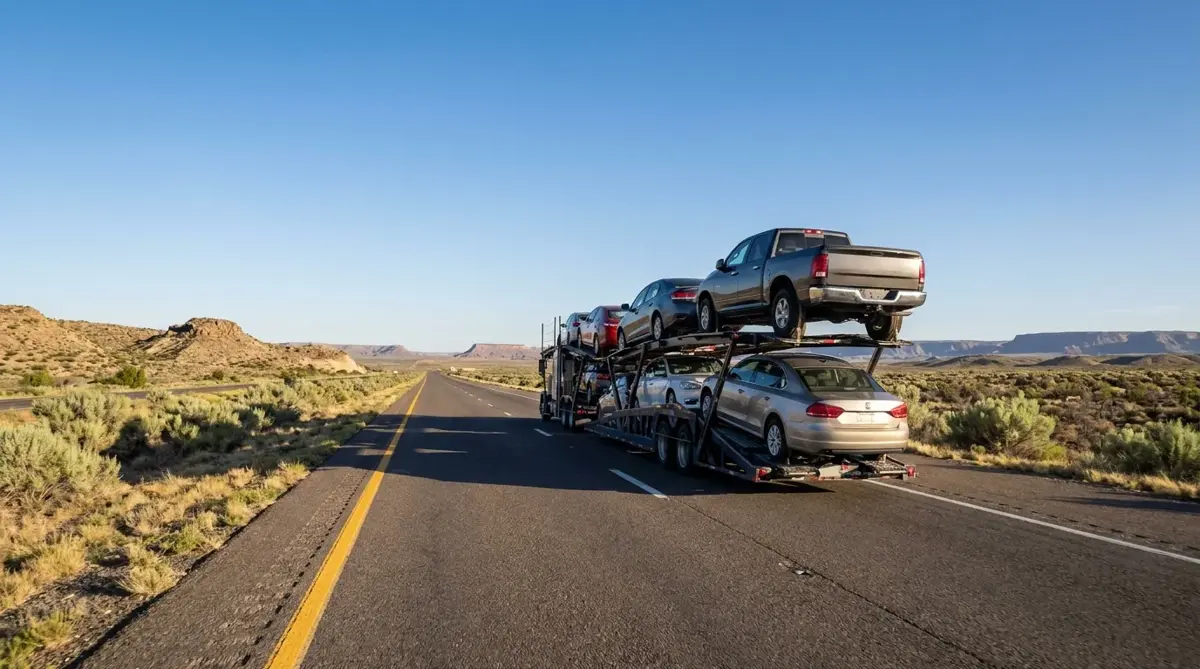Auto transport route from San Antonio to Los Angeles — car carrier on highway