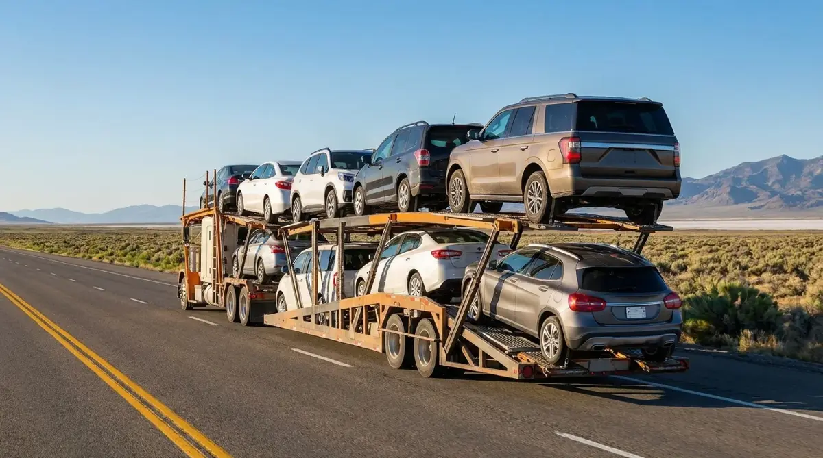 Auto transport route from San Francisco to New York — car carrier on highway