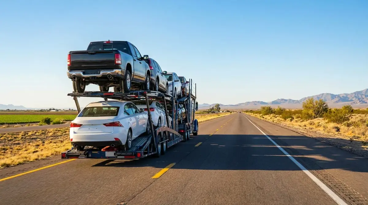 Auto transport route from San Francisco to Phoenix — car carrier on highway