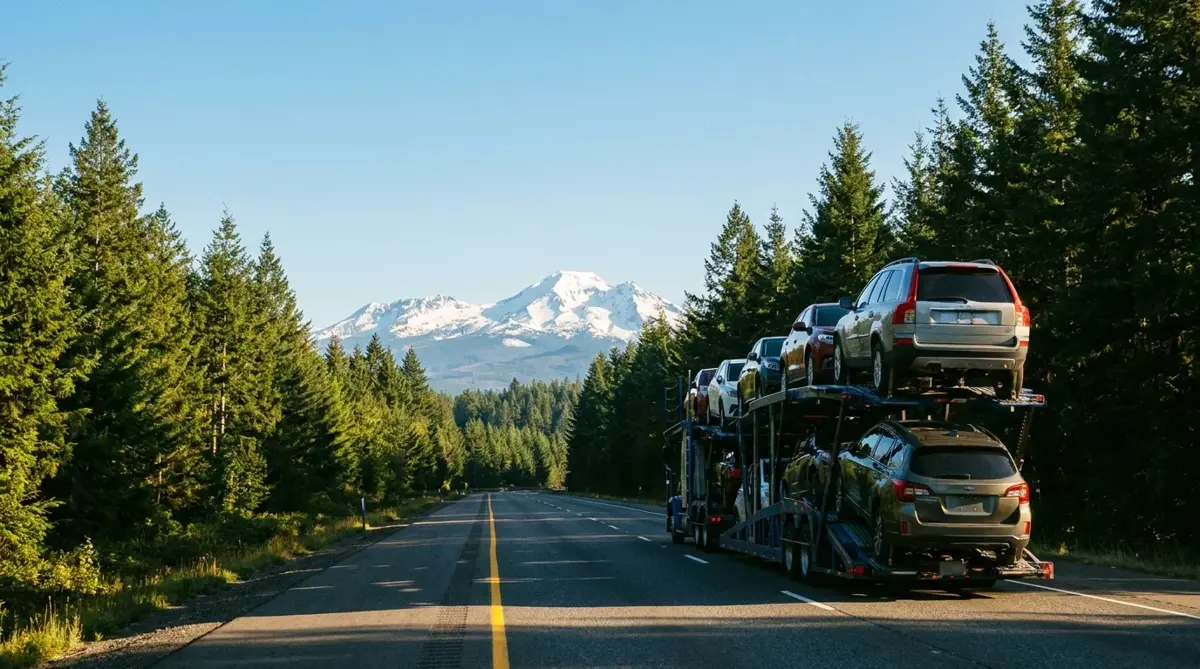 Auto transport route from Seattle to Los Angeles — car carrier on highway