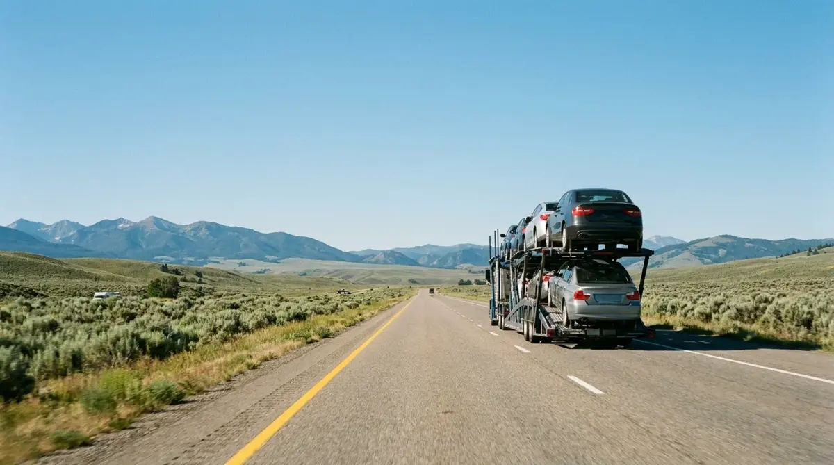 Auto transport route from Seattle to New York — car carrier on highway