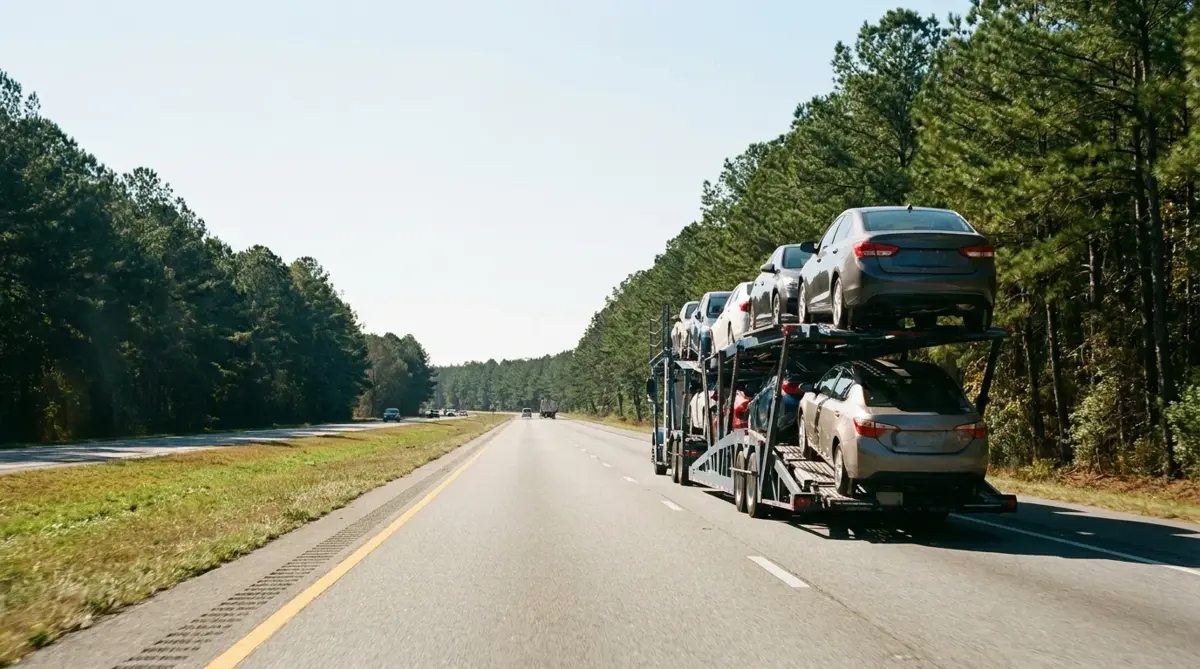 Auto transport route from Tampa to New York — car carrier on highway