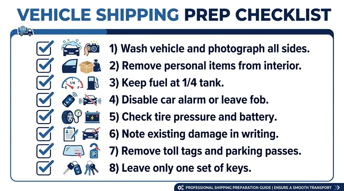 Vehicle Shipping Preparation Checklist — 8 Steps