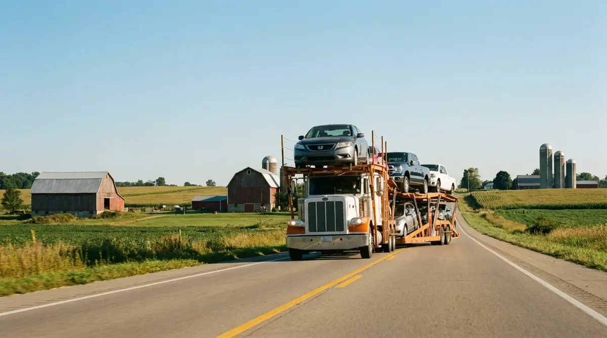Auto transport route from Detroit to Miami — car carrier on highway
