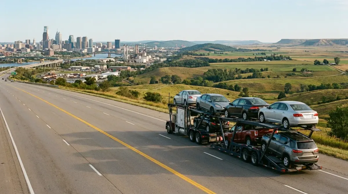 Car carrier transporting vehicles across the United States — popular auto shipping routes