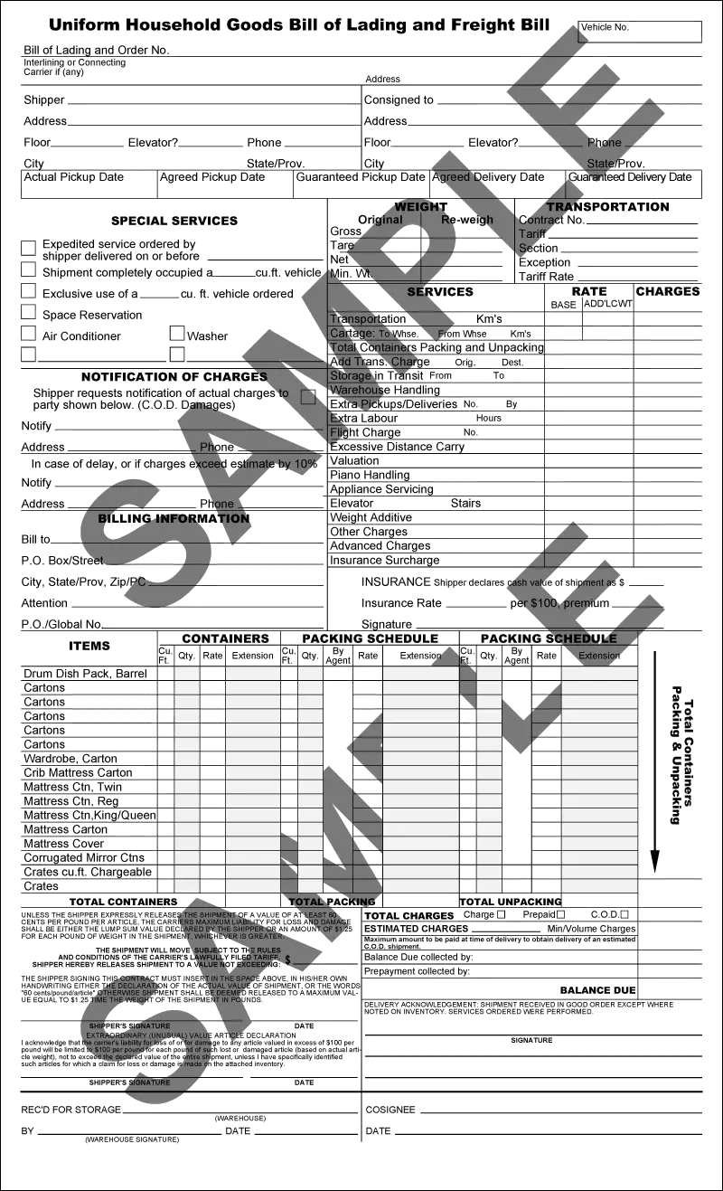 The Household Goods Bill of Lading